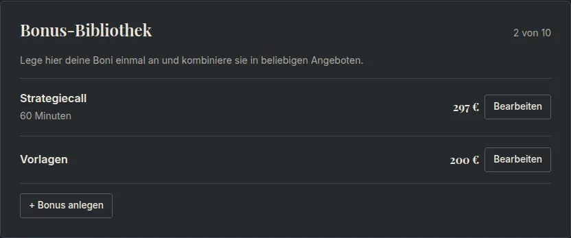Boni anlegen