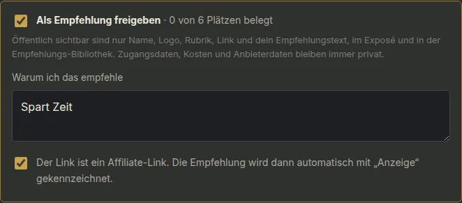Als Empfehlung freigeben