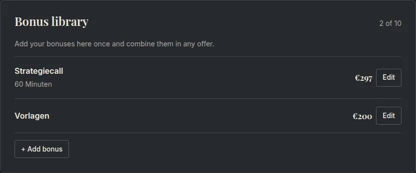 Create bonuses