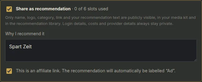 Share as recommendation